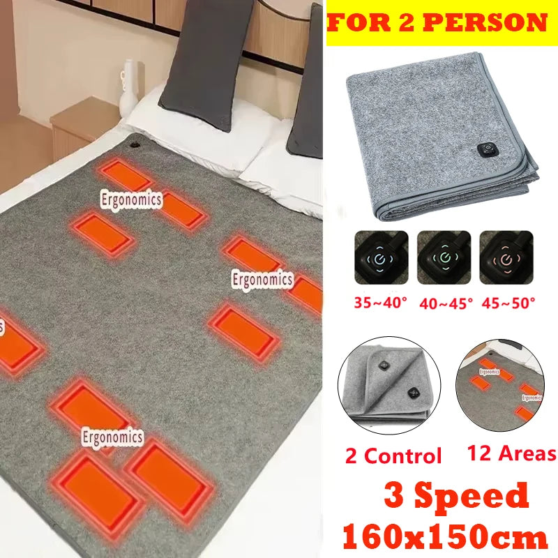 Electric Heating Blanket USB Car &ndash; Three Speed Thermostat 160 x150cm