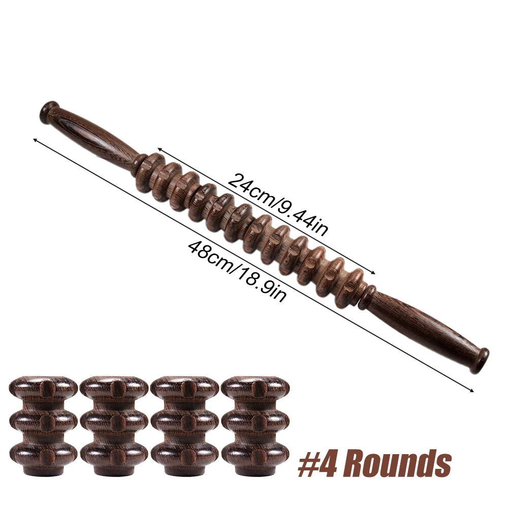 Wooden Exercise Roller Gua Sha &ndash; Handheld Muscle Massager for Sports Injuries 4 Rounds