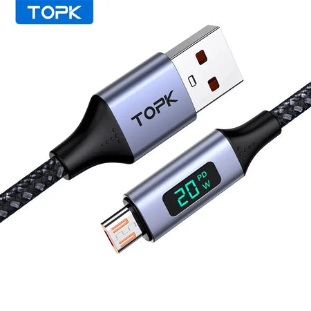 TOPK Micro USB Cable USB Type C Cable 3A for Samsung Xiaomi Fast Charging USB C With Digital Display Mobile Phone Cable by InterCyprus Trading Ltd
