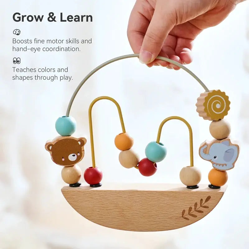 Montessori Wooden Beading Toy For Kids With Cartoon Animals Threading Game by InterCyprus Trading Ltd