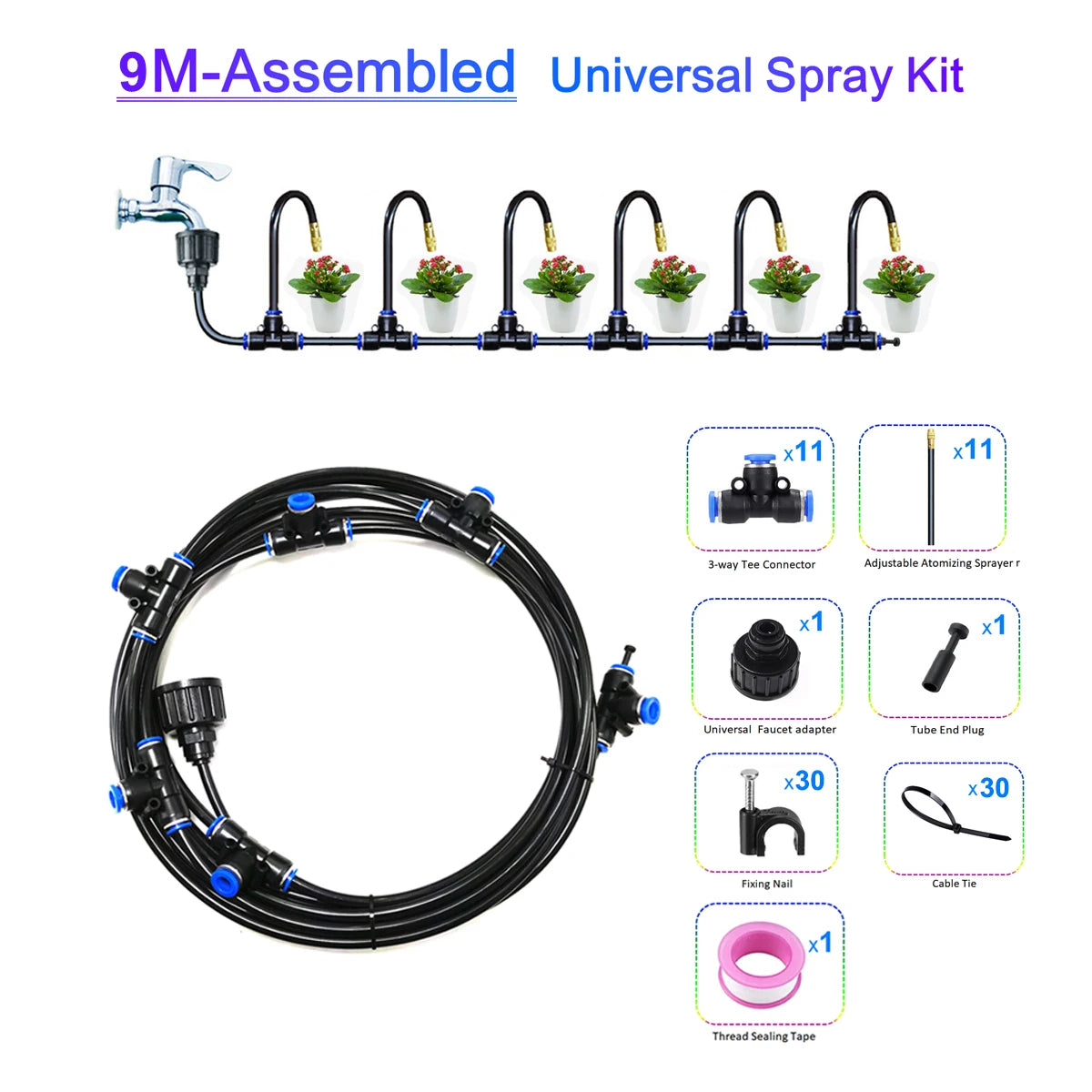 Spray Kit With Copper Nozzles &ndash; 20cm Nozzle Length Assembled 9m