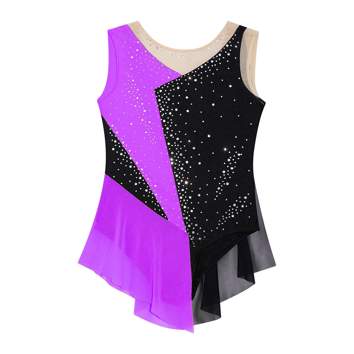 Girls Figure Ice Skating Dress &ndash; Color Block Rhinestone Design