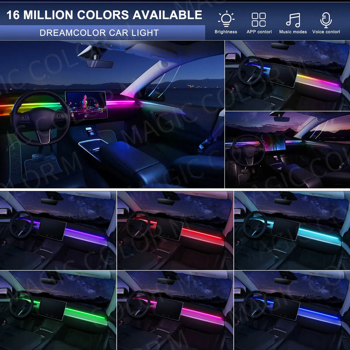 78inch 200cm 150cm LED Car Ambient Light Front Dashboard Windshield 64 Color RGB Symphony Interior Atmosphere Lamp App Control by InterCyprus Trading Ltd