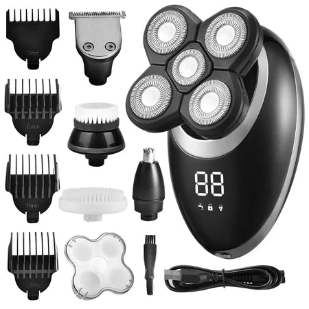 Mubittu 3-in-1 USB Rechargeable Electric Shaver with Floating Heads and Trimming Attachments Silver-Package A