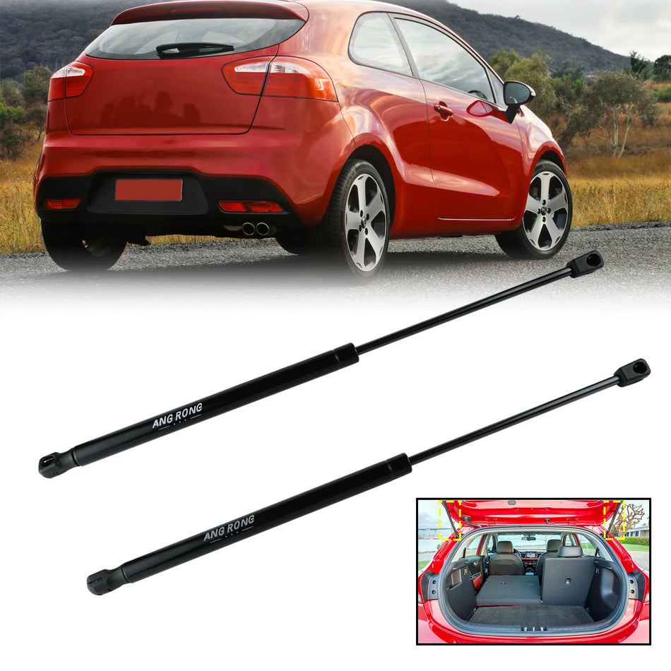 Amortiguadores de gas para el portón trasero de Kia Rio MK3 HB 2011-2017, Par trasero, 320N, 375mm, Acabado negro