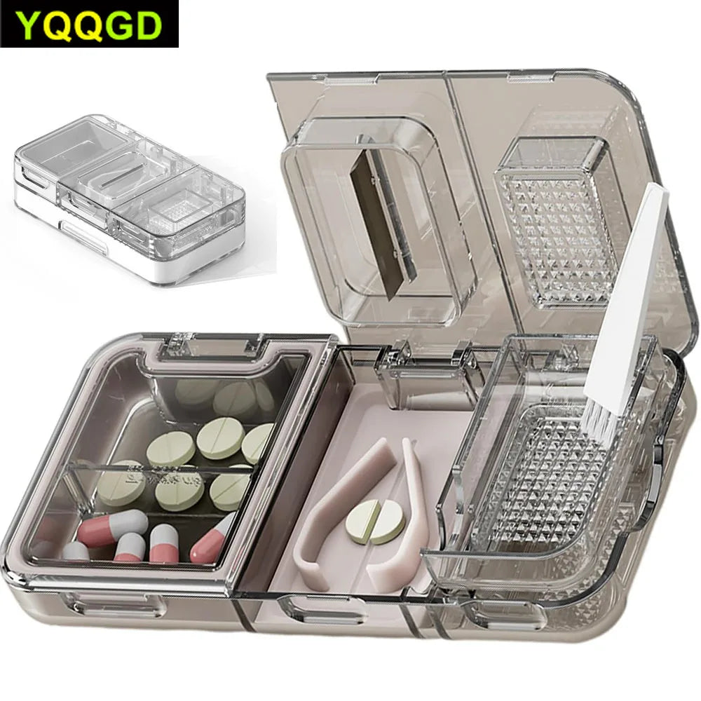 Pill Organizer with Cutter Crusher &ndash; Convenient Travel Solution for Medications
