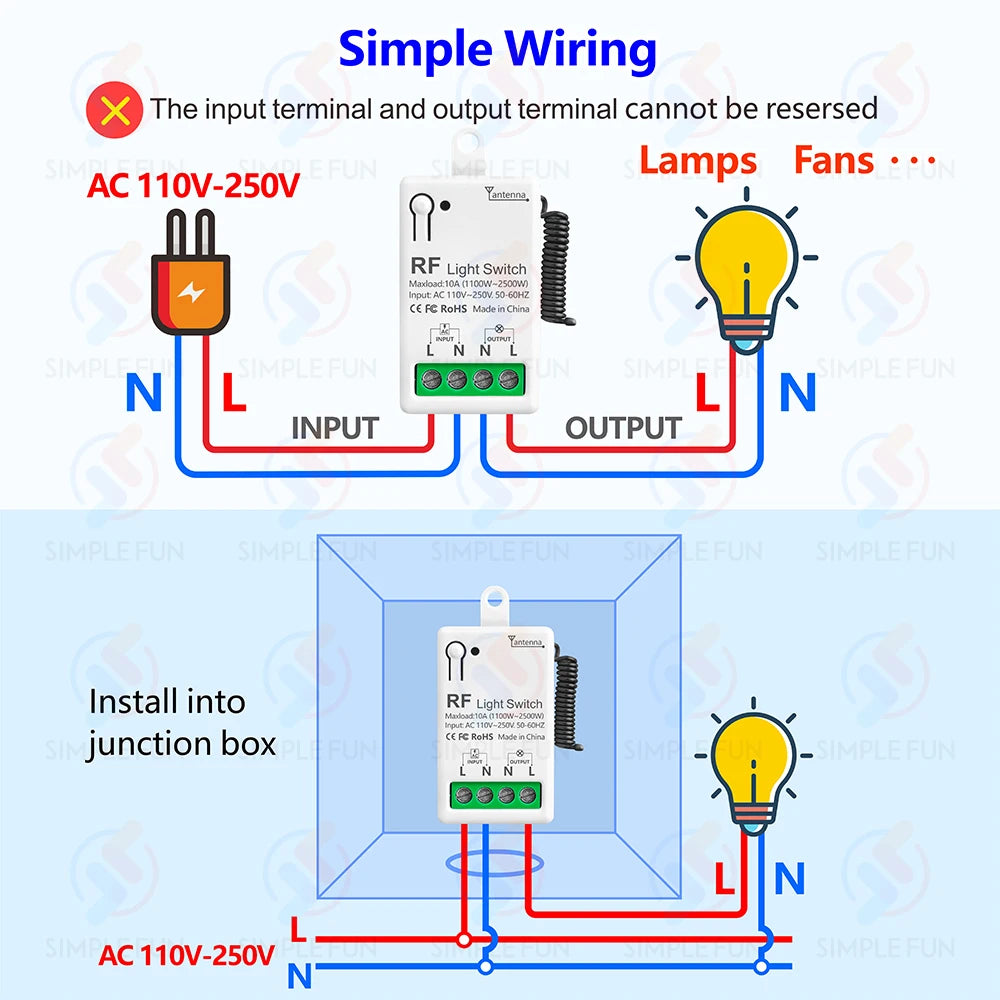 433Mhz Wireless Smart Light Switch - Mini RF Relay Receiver for Remote Control