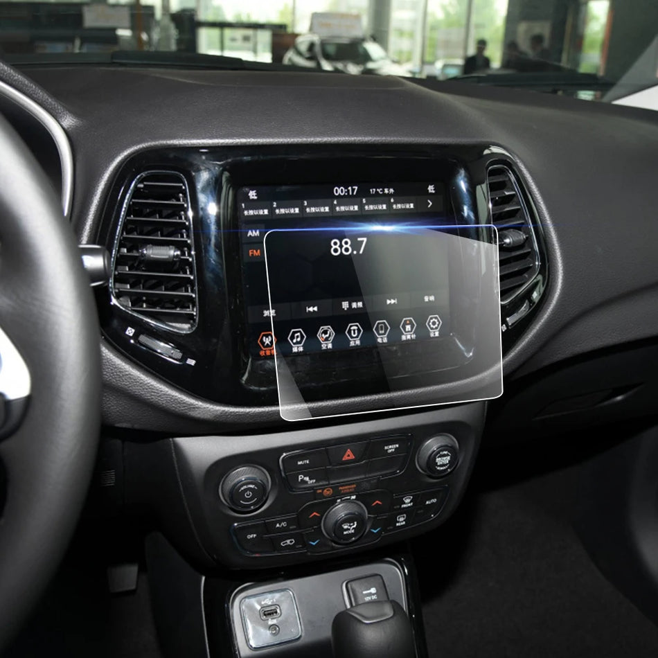 Закалено стъкло за защита на GPS екрана за Jeep Compass (2017-2019) устойчиво на надраскване анти-пръстови отпечатъци HD яснота