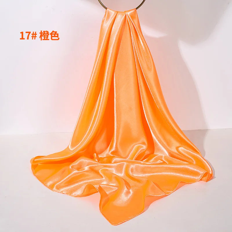 Women Solid Scarf &ndash; Elegant Simulated Silk Design Orange2