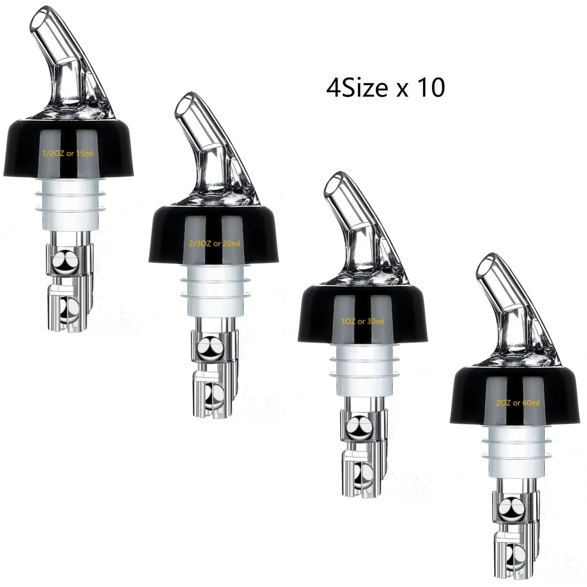 Automatic Measure Liquor Pourers &ndash; Durable Virgin Plastic 10PCS Per Size