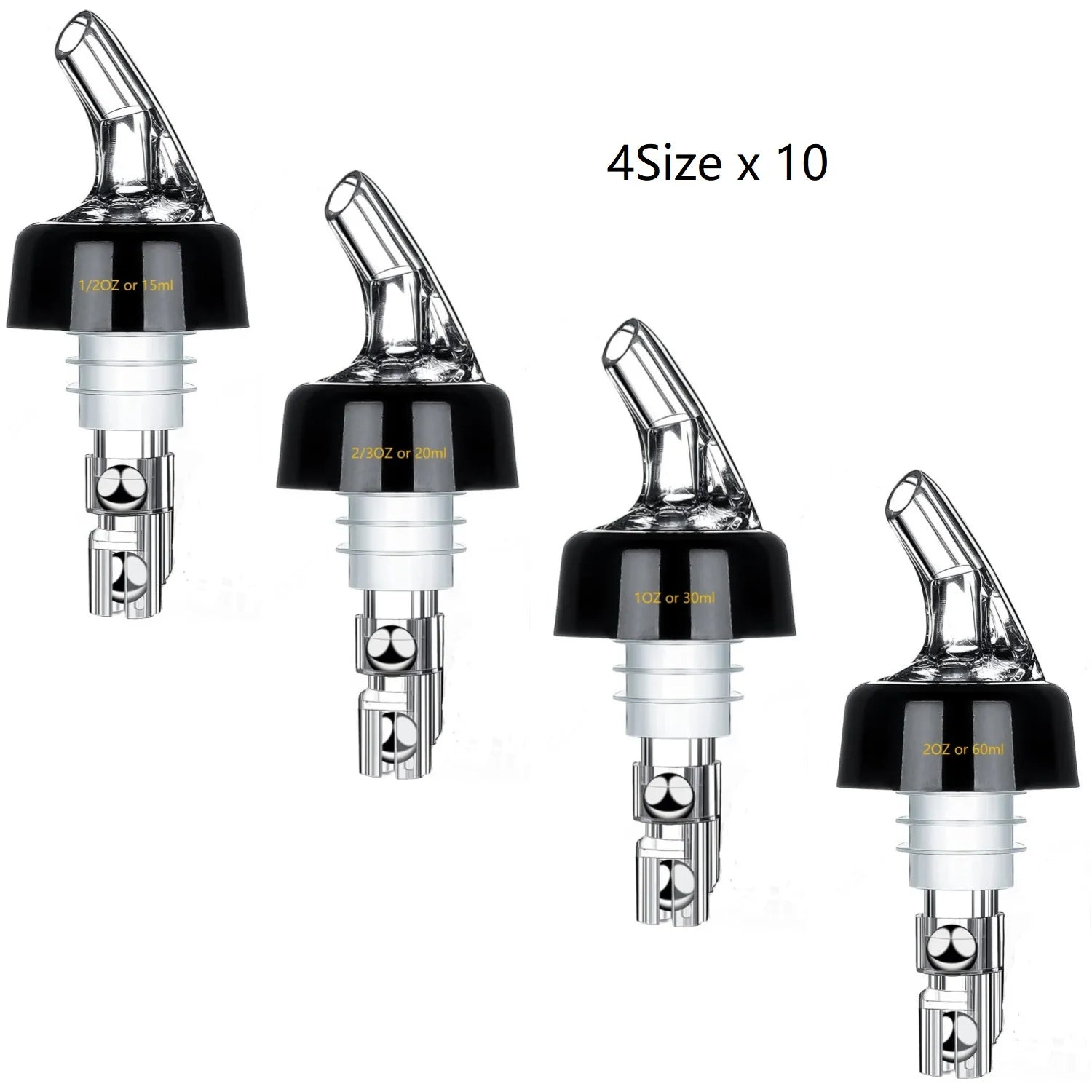 Automatic Measure Liquor Pourers &ndash; Durable Virgin Plastic 10PCS Per Size