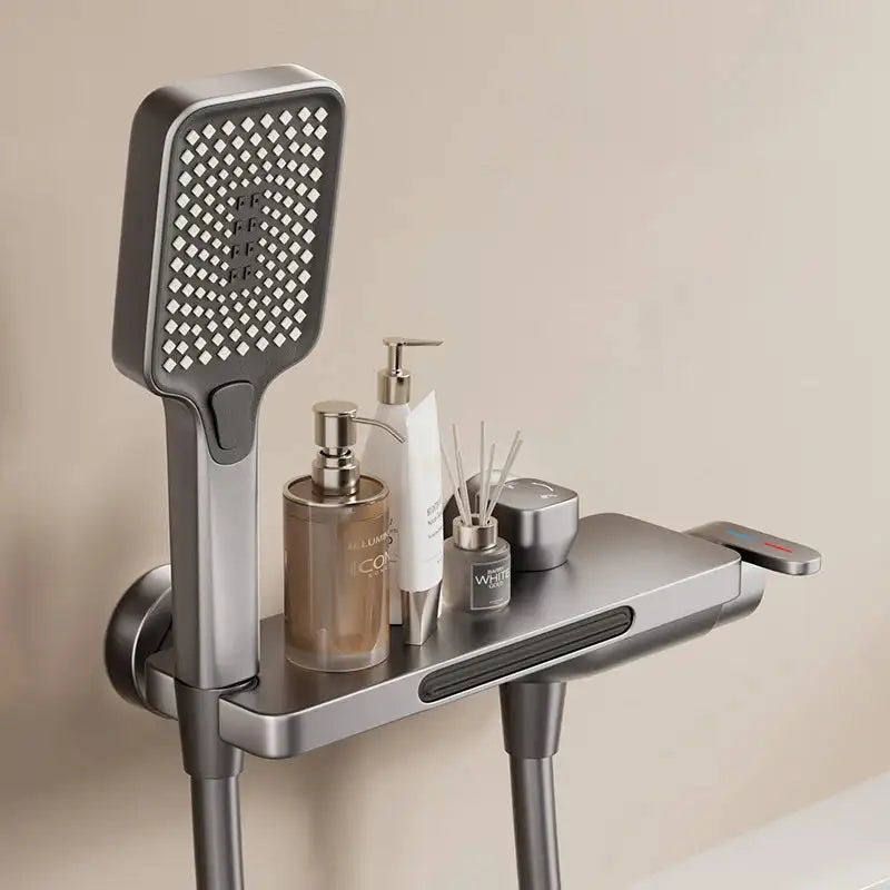 Waterfall Bathtub Faucet With Shower &ndash; Single Handle Dark Grey