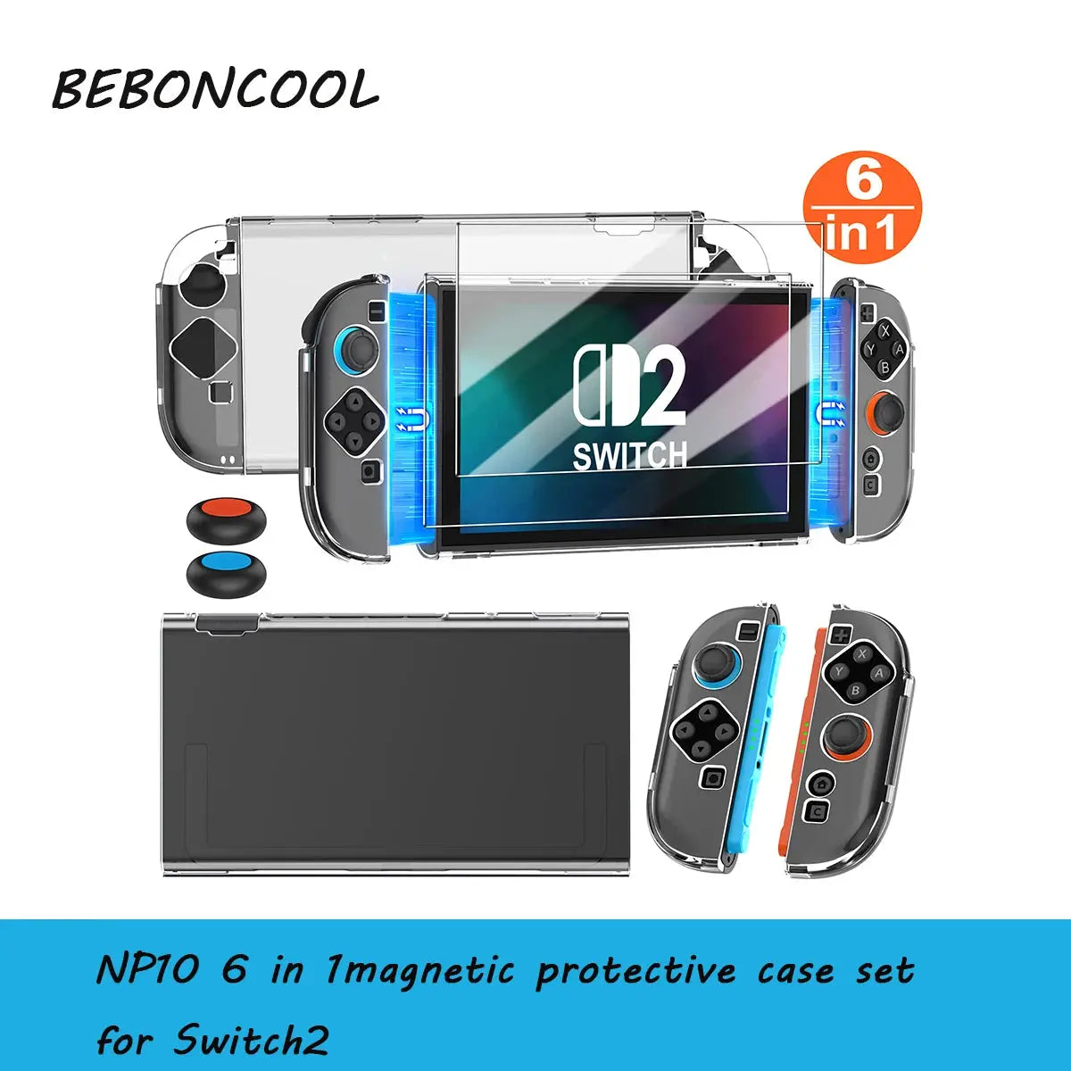 BEBONCOOL NP10 6 in 1 magnetic protective case set for Switch2 with 9H tempered glass film for switch2 GAME accessories by InterCyprus Trading Ltd