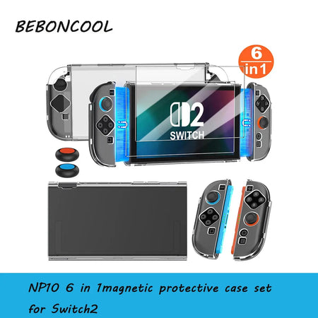 BEBONCOOL NP10 6 in 1 magnetic protective case set for Switch2 with 9H tempered glass film for switch2 GAME accessories by InterCyprus Trading Ltd