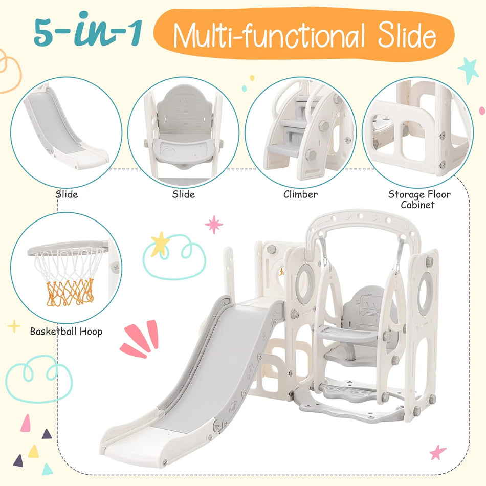 5 Σε 1 Παιδική Τσουλήθρα Κούνια Καλάθι Μπάσκετ Εξωτερικού