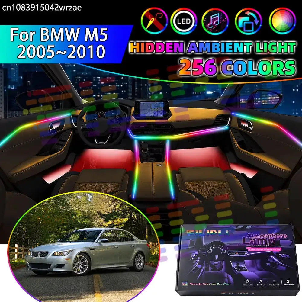 For BMW M5 2005~2010 E60 E61 2006 2007 RGB Car Interior Ambient Lights Strips Breathing Lighting Kit App Control LED strips Auto by InterCyprus Trading Ltd