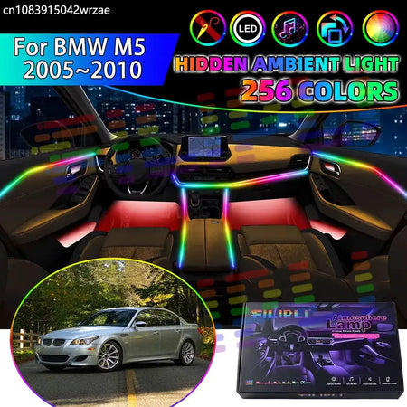 For BMW M5 2005~2010 E60 E61 2006 2007 RGB Car Interior Ambient Lights Strips Breathing Lighting Kit App Control LED strips Auto by InterCyprus Trading Ltd