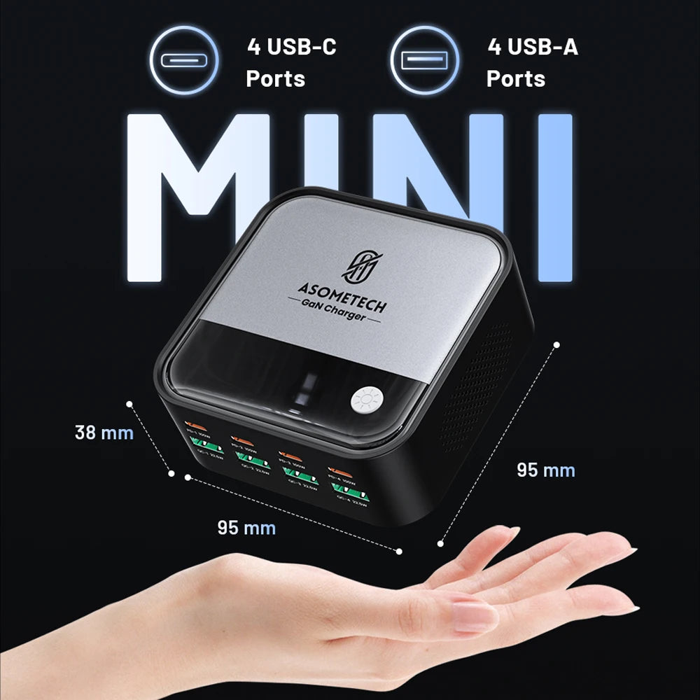 GaN USB C Charger 8 Port &ndash; 100W PD Fast Charging with Ambient Lighting Display