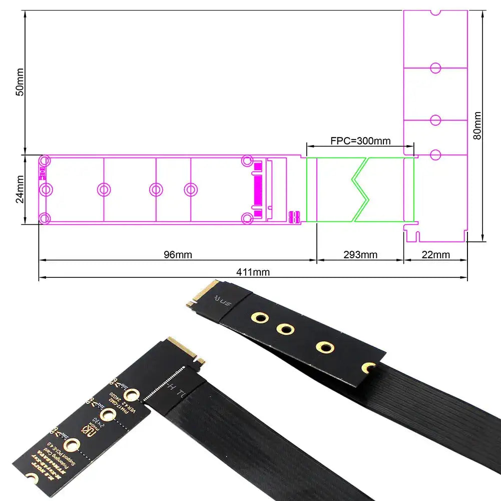 NGFF M Key PCIe 4.0 M.2 NVMe SSD Extension Card Extender model B