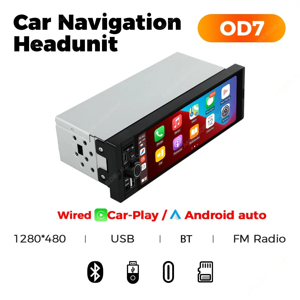 MEKEDE 6.86" 1Din Carplay Android Auto Radio with BT, USB, and FM Stereo OD7 Wird CP AA