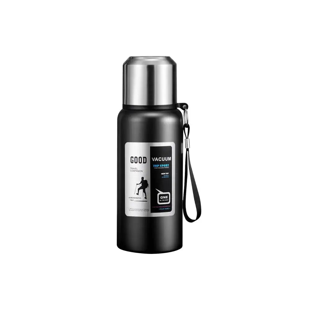 Stainless Steel Thermal Water Bottle With Handle Insulated Black / 600ml