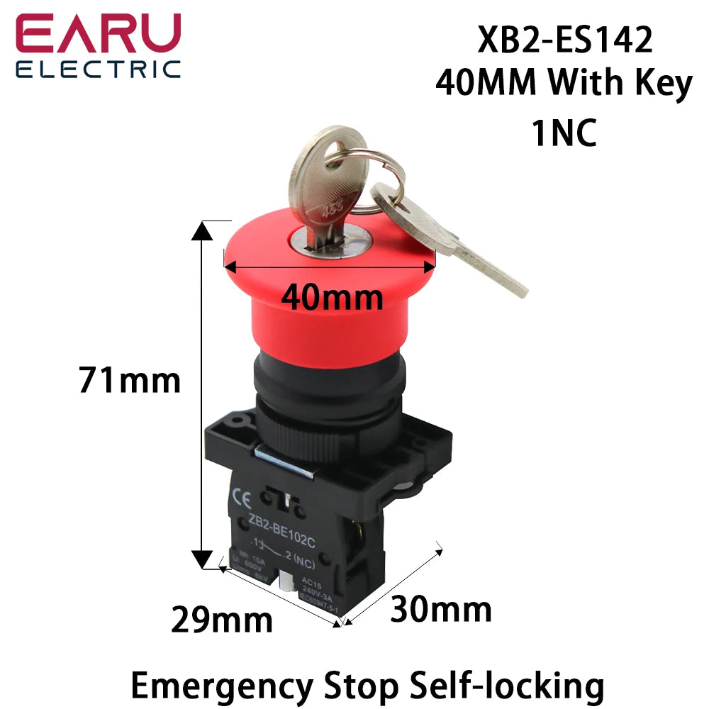 22mm Emergency Stop Red Mushroom Push Button Switch &ndash; Self-Locking Safety Mechanism XB2-ES142