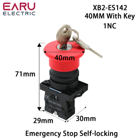 22mm Emergency Stop Red Mushroom Push Button Switch &ndash; Self-Locking Safety Mechanism XB2-ES142