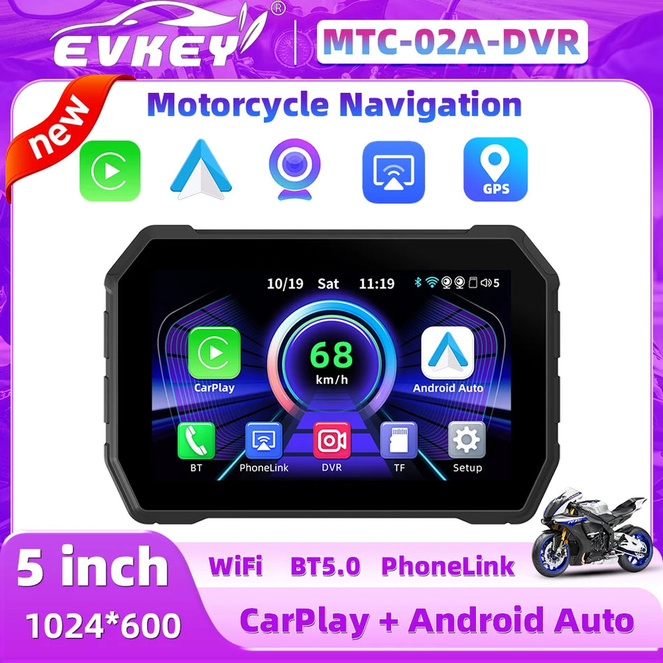 EVKEY Carplay Display Screen &ndash; Portable 5 Inch Motorcycle GPS Navigation