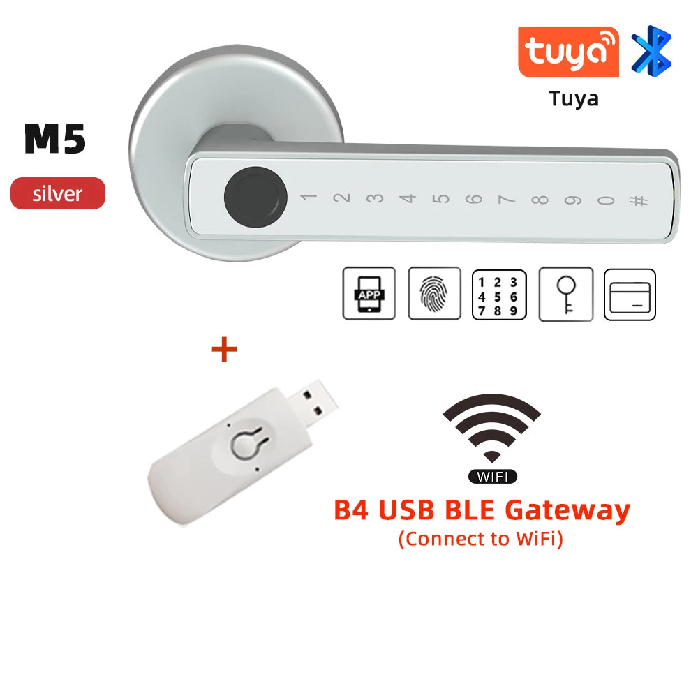 RAYKUBE M5 Tuya BLE Smart Fingerprint Door Lock Digital Electronic Lock with Password/Key/IC Card/ Smartlife/ Tuya APP Unlock M5-S and Gateway