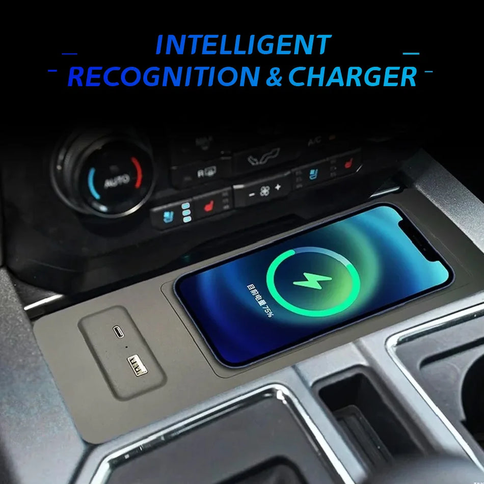 Chargeur de téléphone sans fil avec charge rapide 15W pour Ford F150 2015-2020