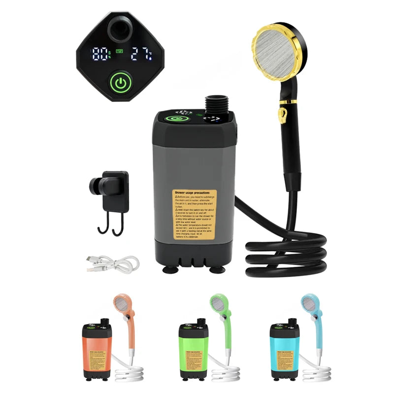 6000mAh Portable Camping Shower Pump - Digital Display