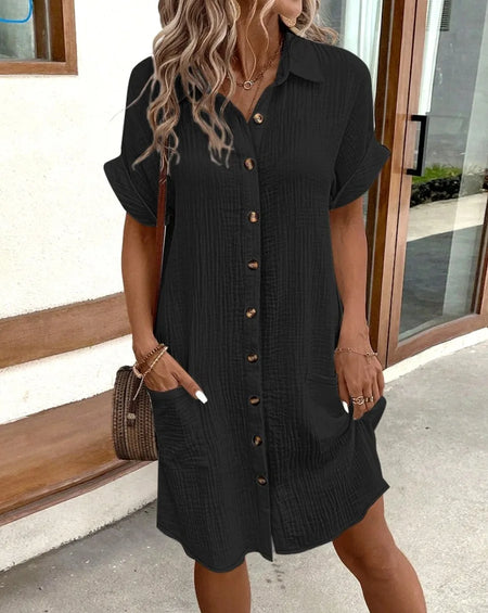 Chic Turn-Down Collar Short Sleeve Shirt Dress for Effortless Summer Style style4 / S