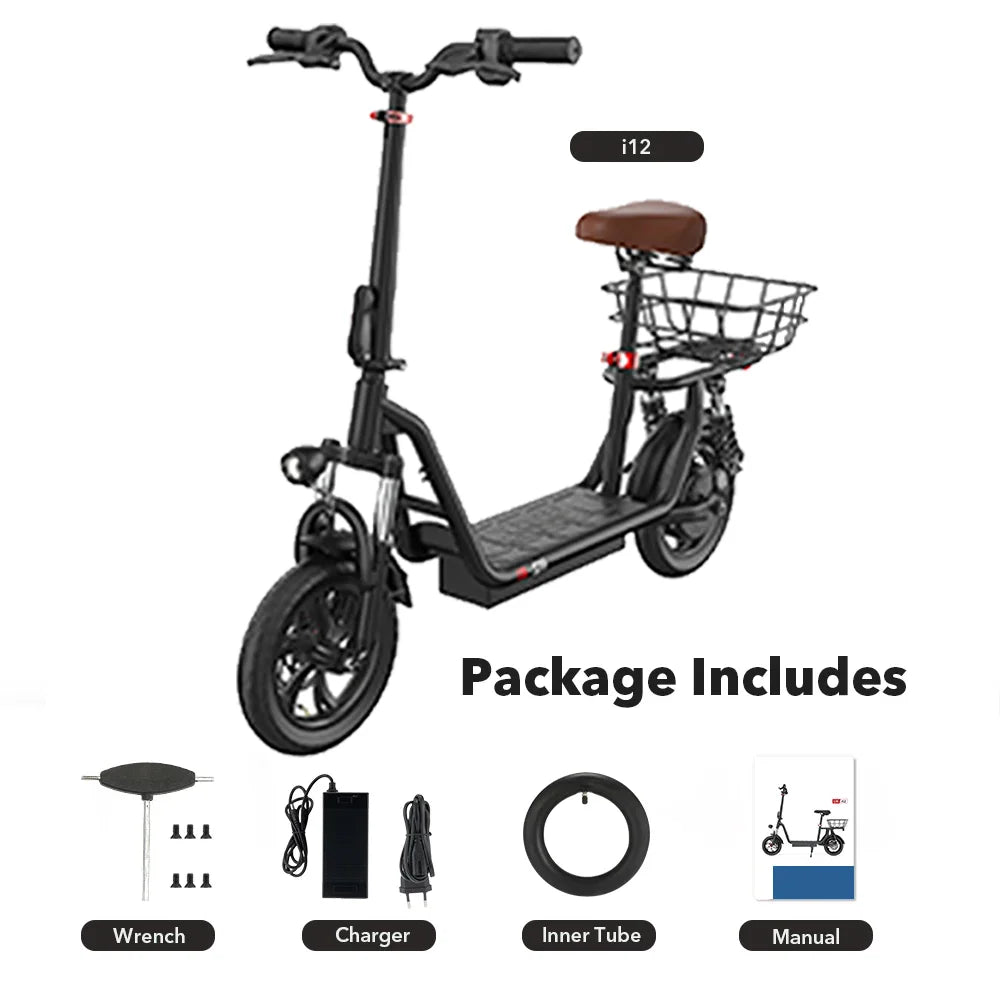 Elite I12 Electric Scooter &ndash; Foldable With Seat And Basket Black-1C