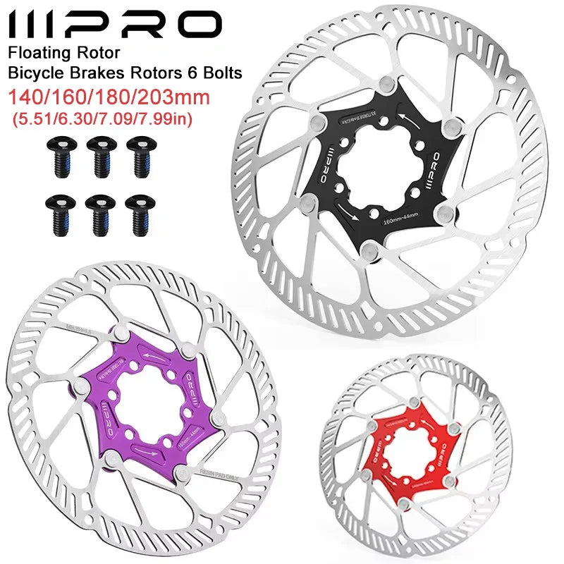 IIIPRO flydende skivebremse rotor til landevej og MTB, 140/160/180/203mm, 6 bolte