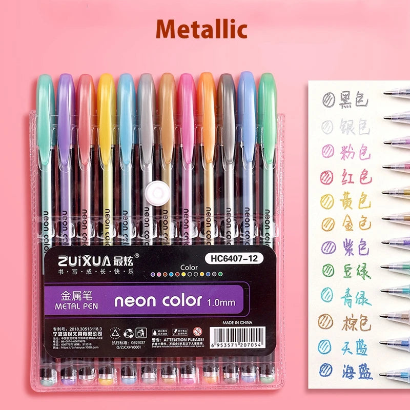 48 Metallic Glitter Gel Pens Set - Ideal for Colouring &amp; Drawing 12pcs Metallic Pen