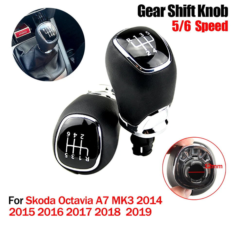Versnellingspookknop Cover Met Chroom Leer Voor Skoda Octavia A7 MK3 A5