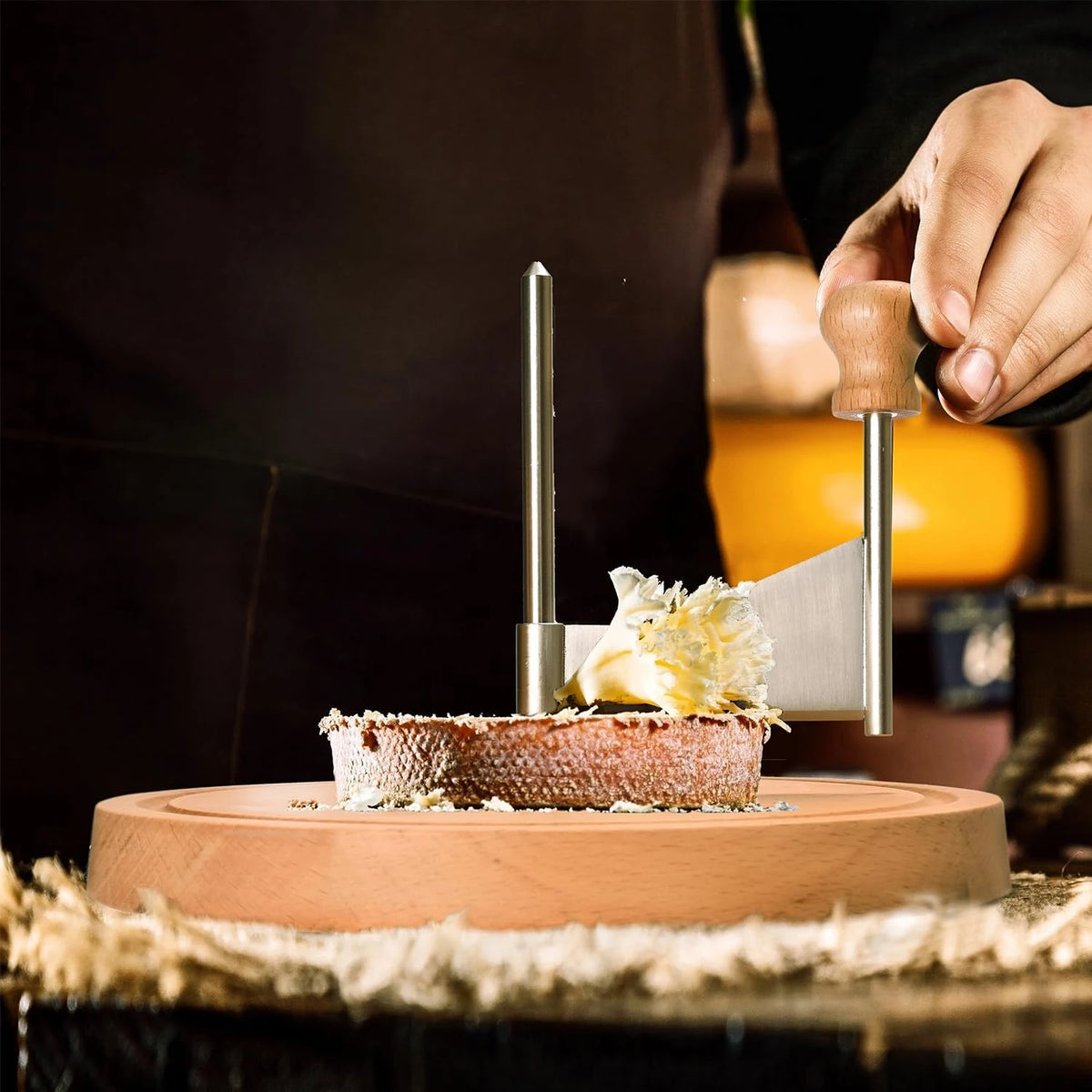 Cheese Slicer Cutter Rotary Wooden Handheld - Ergonomic Grip