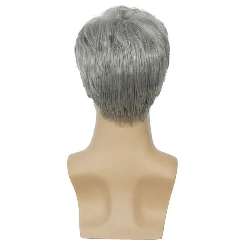 Short Silver Gray Wig for Men - Stylish Layered Cosplay &amp; Daily Use