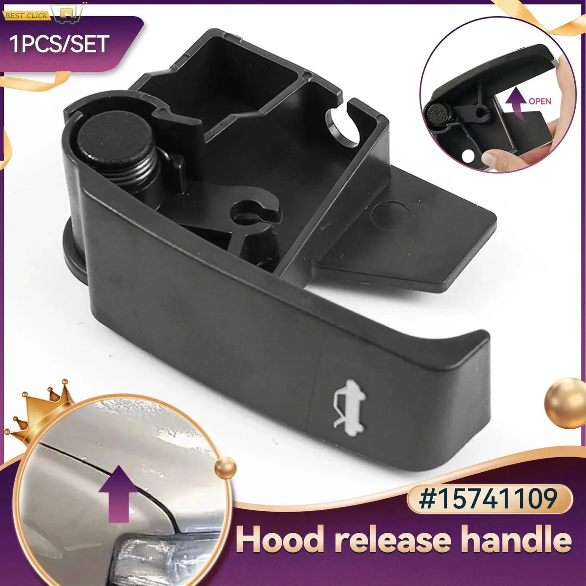 Interior Hood Release Handle Lever With Cable Pull 15741109 For Chevy Tahoe Silverado GMC Sierra Yukon Cadillac by InterCyprus Trading Ltd