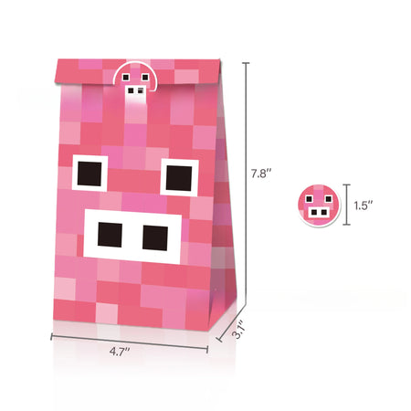 Game Pixel Mosaic Kraft Paper Candy Bags - 12/24/48pcs for Kids Parties