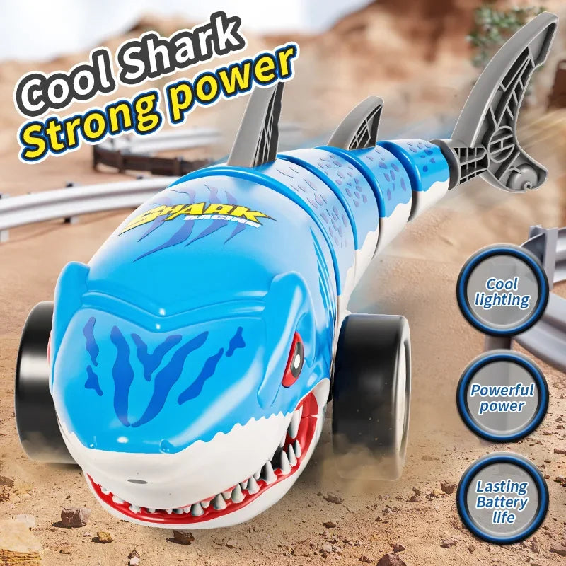 RC Car Shark Toy - 360 Degree Spin LED Stunt Remote Control