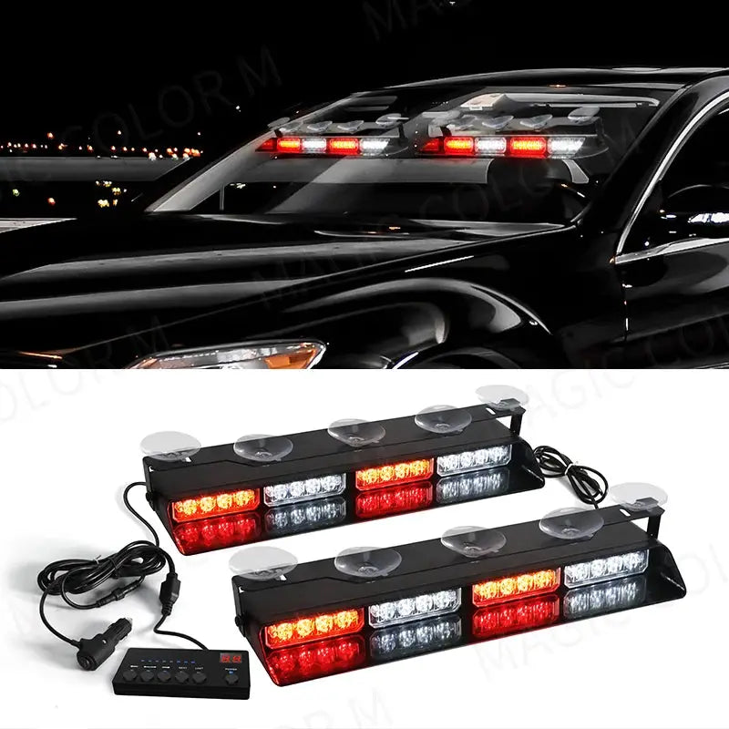 2-in-1 32 LED Car Strobe Lights For Emergency Flash Warning Lamp Windshield Bar Red Blue Amber White Waterproof Auto Assembly by InterCyprus Trading Ltd