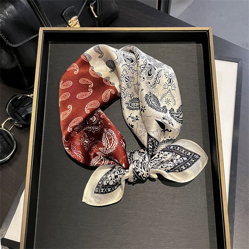 RUNMEIF Luxury 100% Silk Scarf &ndash; Elegant Horse Print Design JZA1777-01 / 53x53cm / CHINA