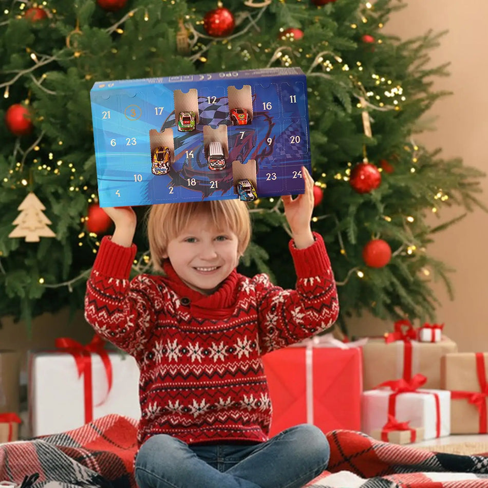 Calendario de Adviento de Coche Cuenta Regresiva de Navidad 24 Días con Juguetes de Vehículos de Carreras Caja de Tela No Tejida