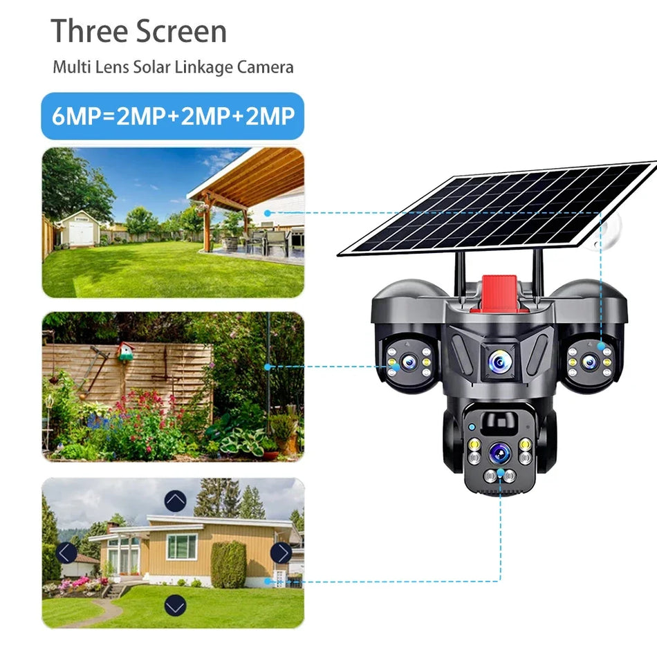 Outdoor 6MP PTZ Solar WiFi Camera With 4G, Triple Lens CCTV Surveillance