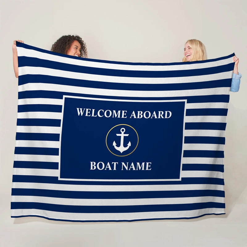 Custom Boat Name Blanket - Personalized Nautical Decor Gift