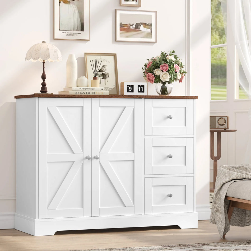 White Sideboard With 3 Drawers And 2 Doors Modern Buffet