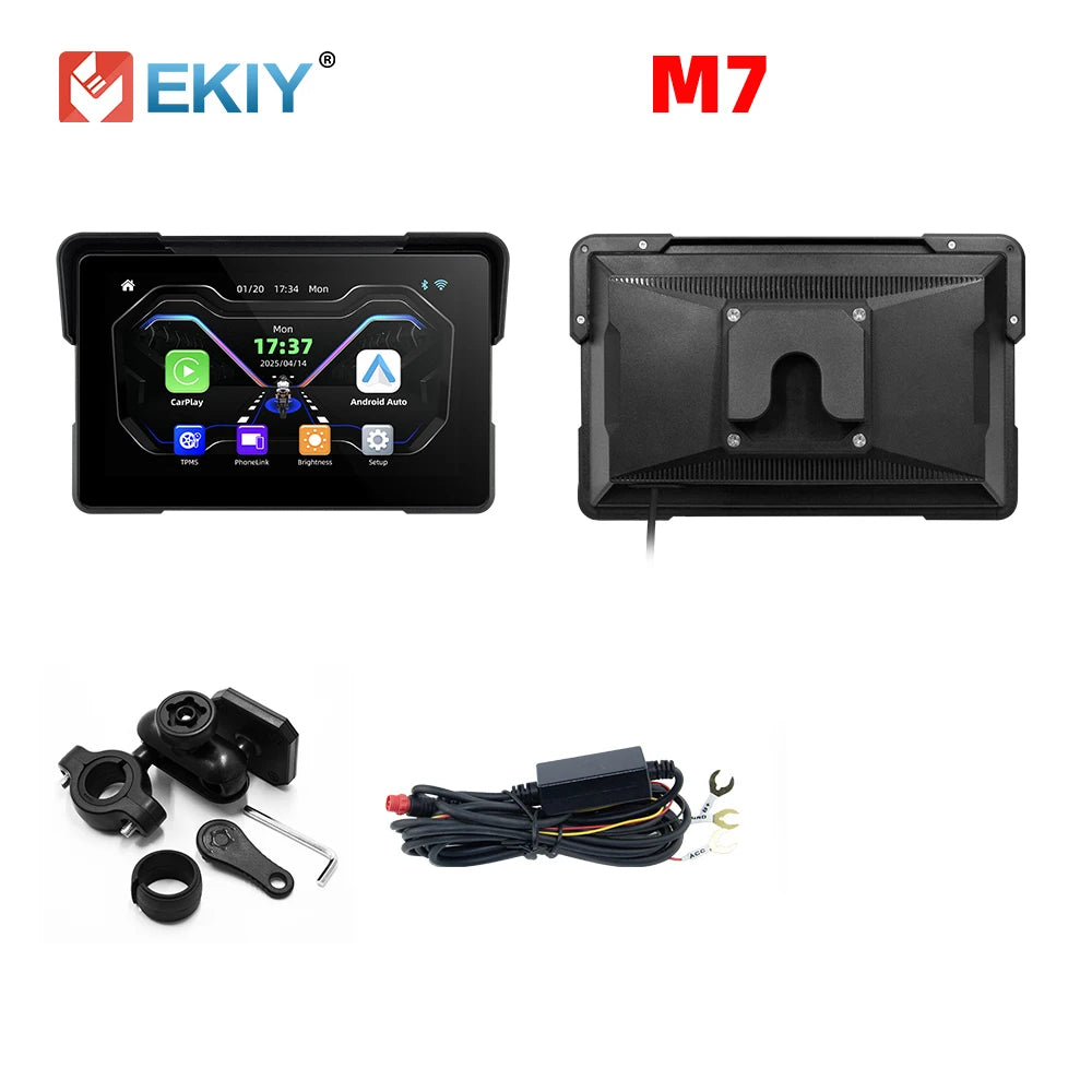 EKIY Wireless CarPlay Moto Android Auto 7.0 Inch &ndash; Portable Waterproof GPS Navigation Display M7 / None