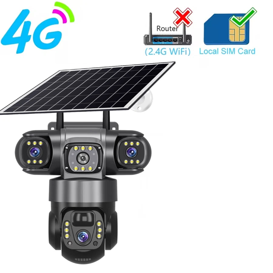 V380 PRO 3 Lens 4G Solar Camera HD 15MP Security CCTV Waterproof Night Vision Two-Way Audio Camera Mobile Tracking IP Cameras 4G Camera No Card