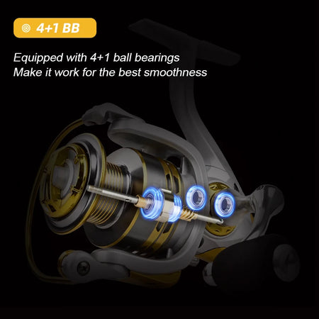 MEREDITH Fishing Spinning Reel with Metal Spool 5.2:1 Gear Ratio, 4+1BB Bearings